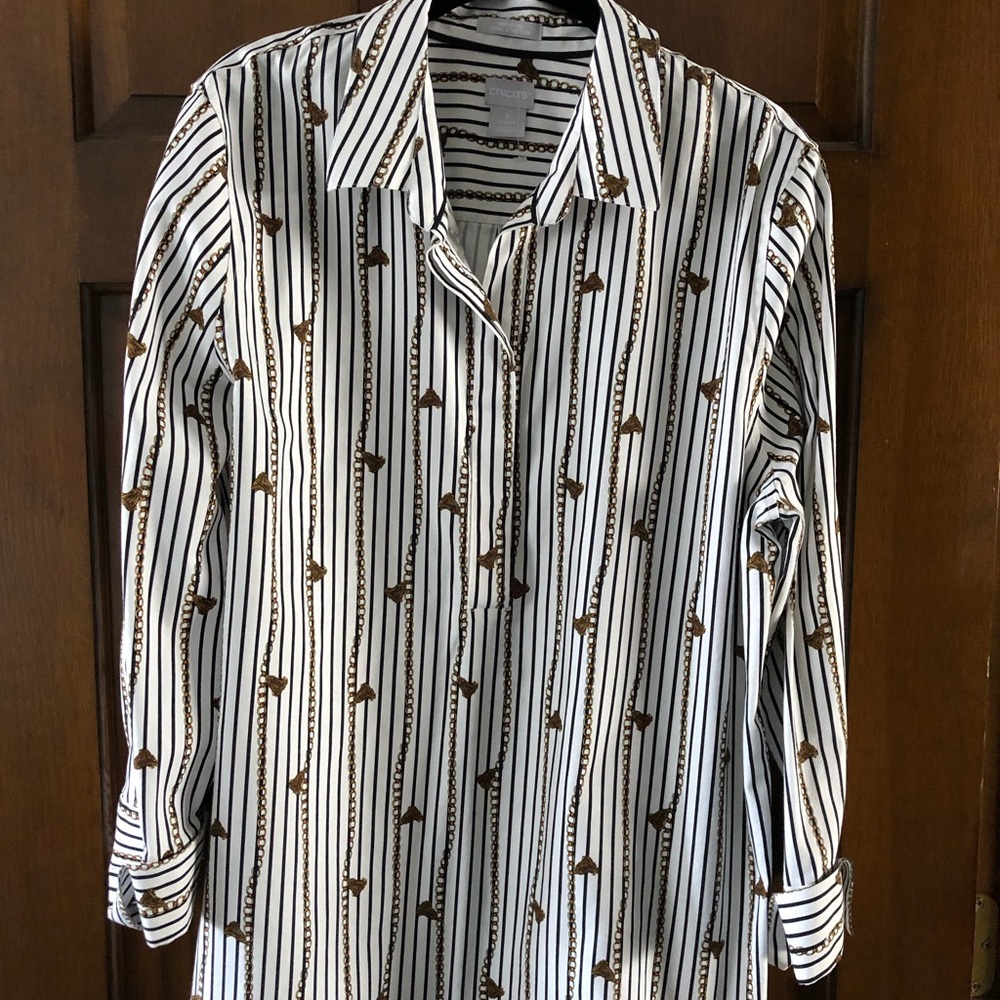 Chico's Black and White Striped Blouse